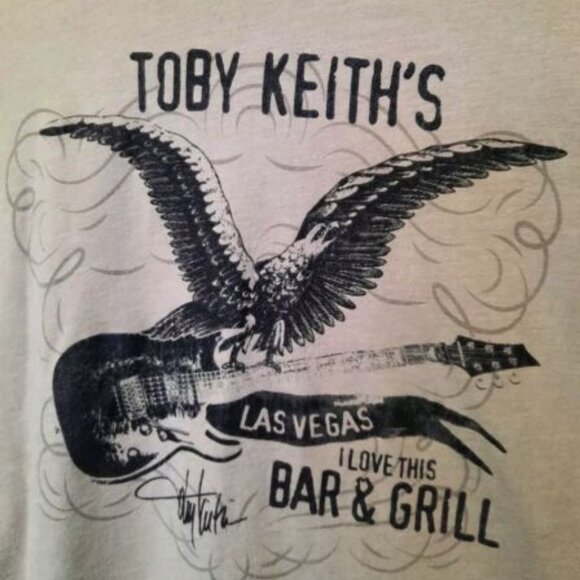 Toby Keith I Love This Bar Grill Las Vegas T-Shirt Gray Size Large Eagle Guitar - Picture 1 of 10